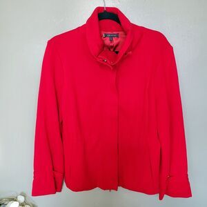 Anne Klein Red Jacket Petite Size Large Cinch Waist Zip Snap Button Holiday